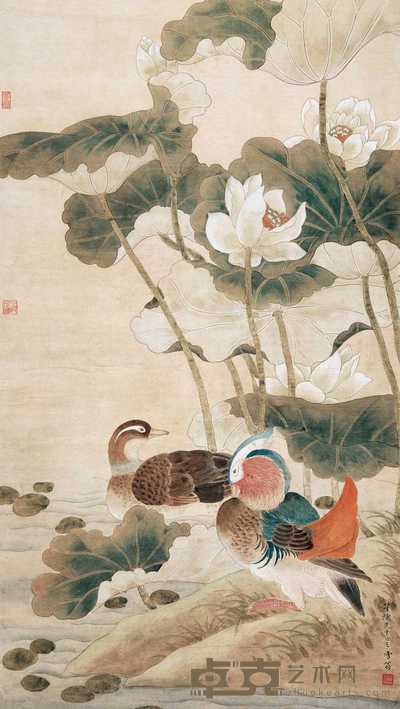 陈之佛 荷花鸳鸯图 轴 100.8×57.1cm